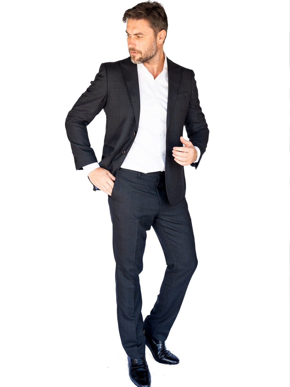 Men’s Charcoal Pinstripe Super 120 Wool Suit | Slim Fit Classic Formal Two-Piece